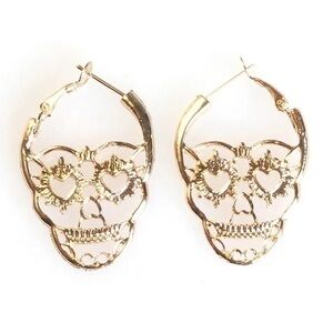 NWT Gold Cute Skeleton Scary Skull Heart Punk Gothic Dark Kawaii Metal Earrings